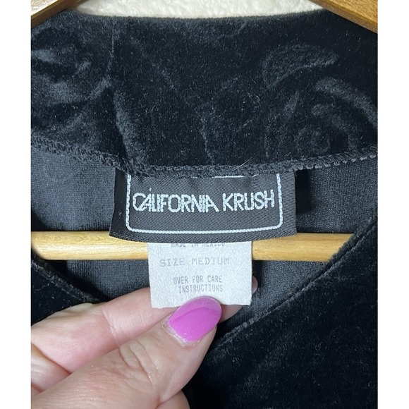 Vintage Crushed Velvet Jacket Medium Black Goth Whimsigoth Witchcore Rose Floral - Picture 3 of 7